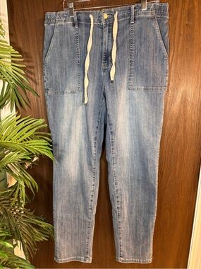 Judy Blue High Rise Elastic Waist Jeans Size 15/32 Drawstring Straight Leg Denim